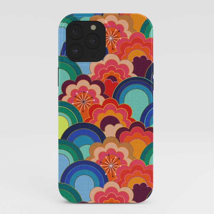 70s rainbow flowers sunset colors iPhone Case