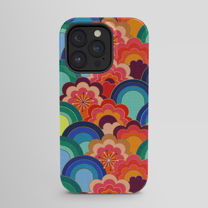 70s rainbow flowers sunset colors iPhone Case