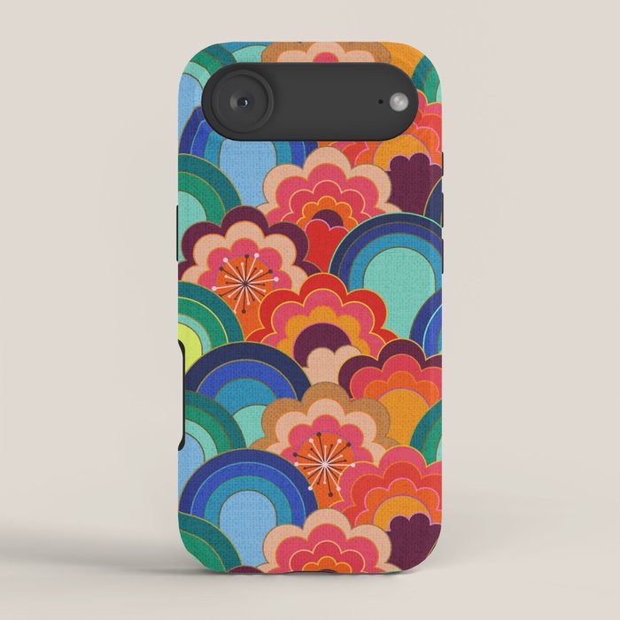70s rainbow flowers sunset colors iPhone Case