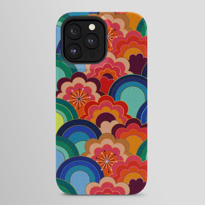 70s rainbow flowers sunset colors iPhone Case