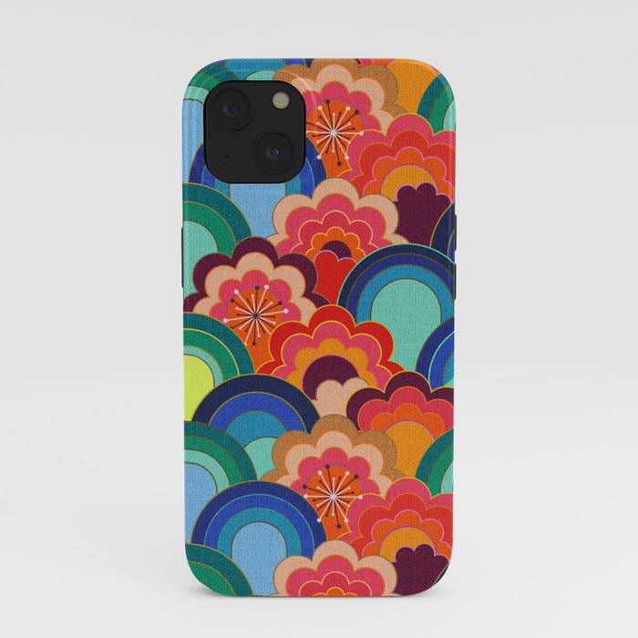 70s rainbow flowers sunset colors iPhone Case