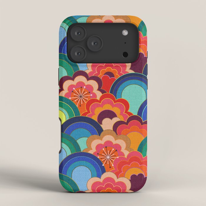 70s rainbow flowers sunset colors iPhone Case