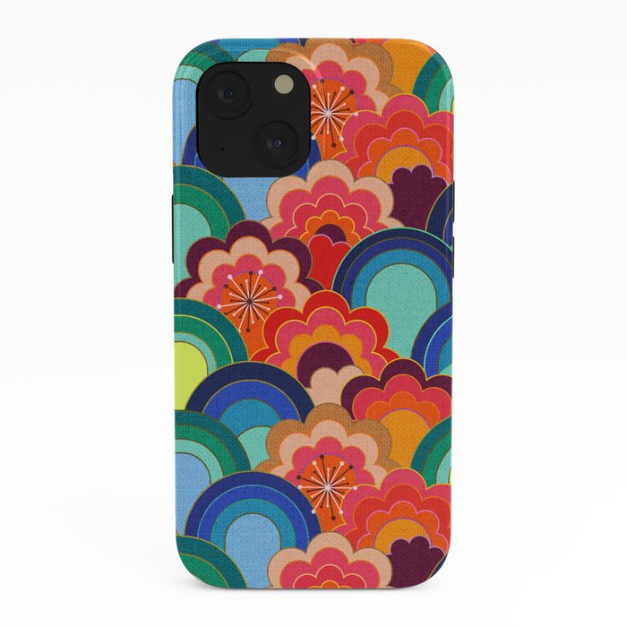 70s rainbow flowers sunset colors iPhone Case