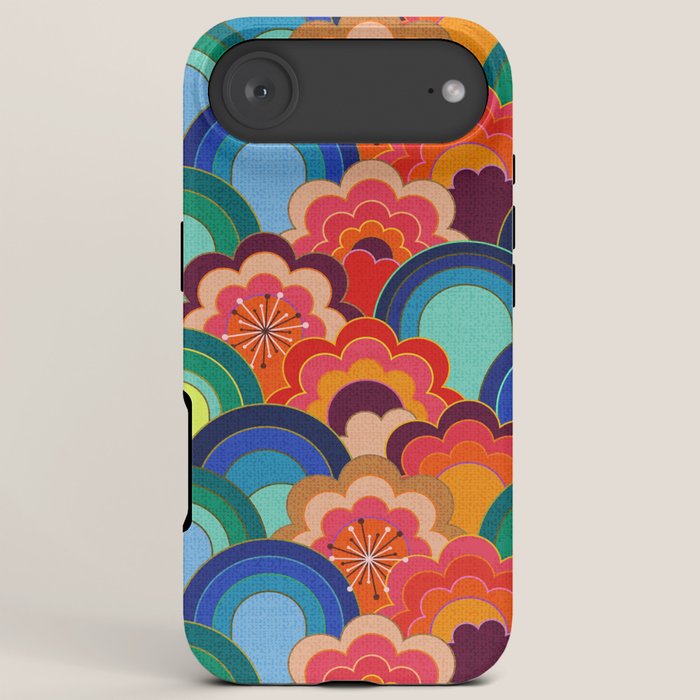 70s rainbow flowers sunset colors iPhone Case