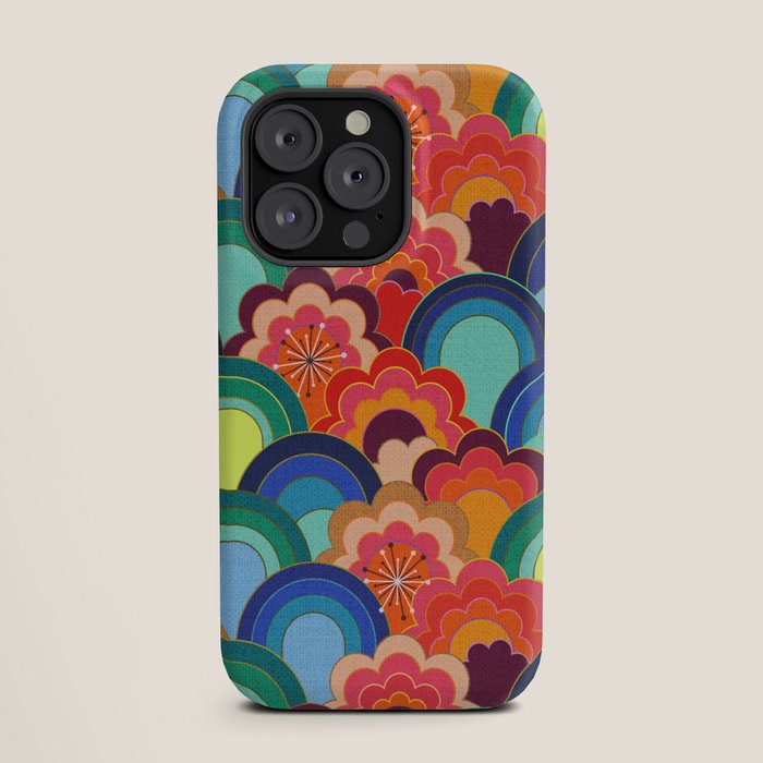 70s rainbow flowers sunset colors iPhone Case