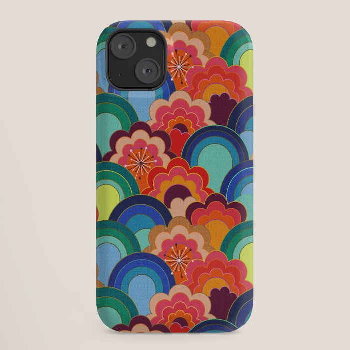 70s rainbow flowers sunset colors iPhone Case