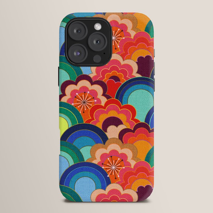 70s rainbow flowers sunset colors iPhone Case