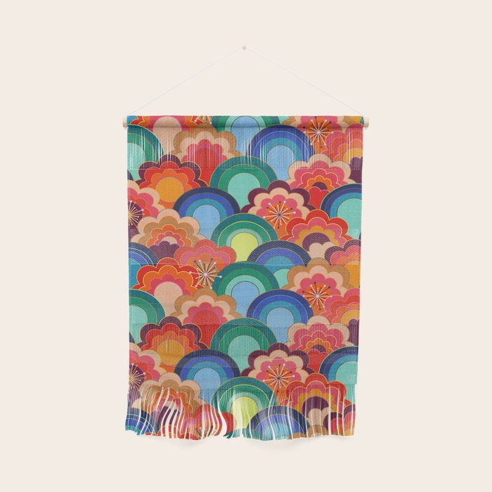 70s rainbow flowers sunset colors Wall Hanging
