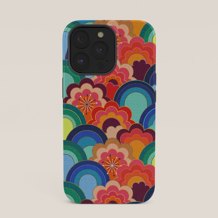70s rainbow flowers sunset colors iPhone Case