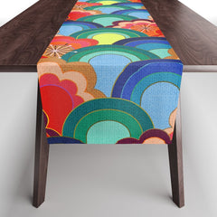 70s rainbow flowers sunset colors Table Runner