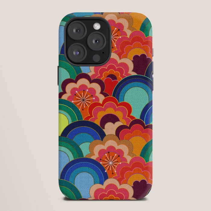 70s rainbow flowers sunset colors iPhone Case