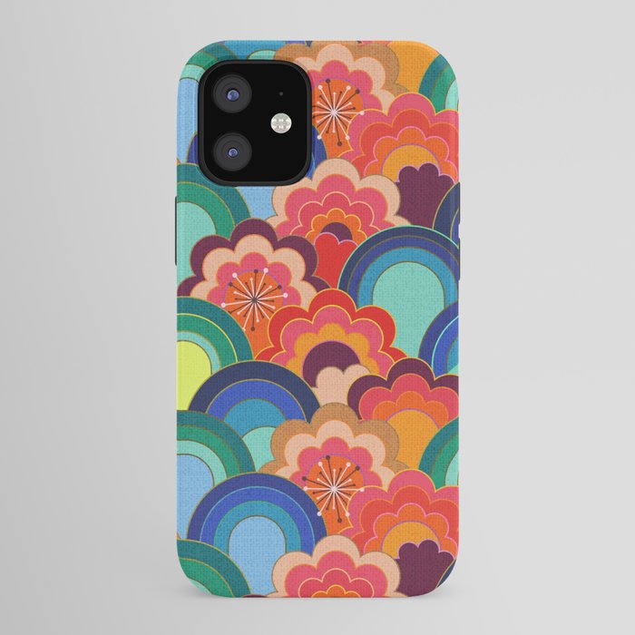 70s rainbow flowers sunset colors iPhone Case