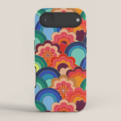 70s rainbow flowers sunset colors iPhone Case