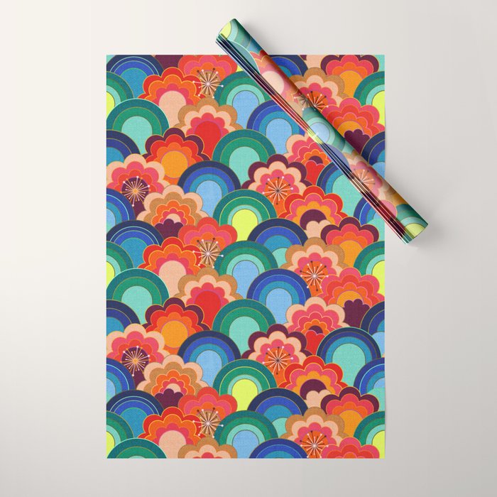 70s rainbow flowers sunset colors Wrapping Paper