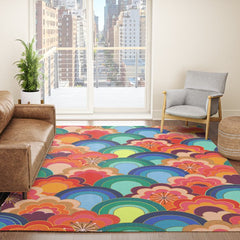 70s rainbow flowers sunset colors Rug