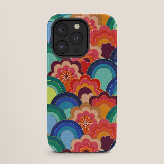 70s rainbow flowers sunset colors iPhone Case
