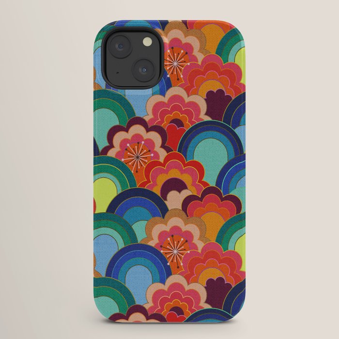 70s rainbow flowers sunset colors iPhone Case