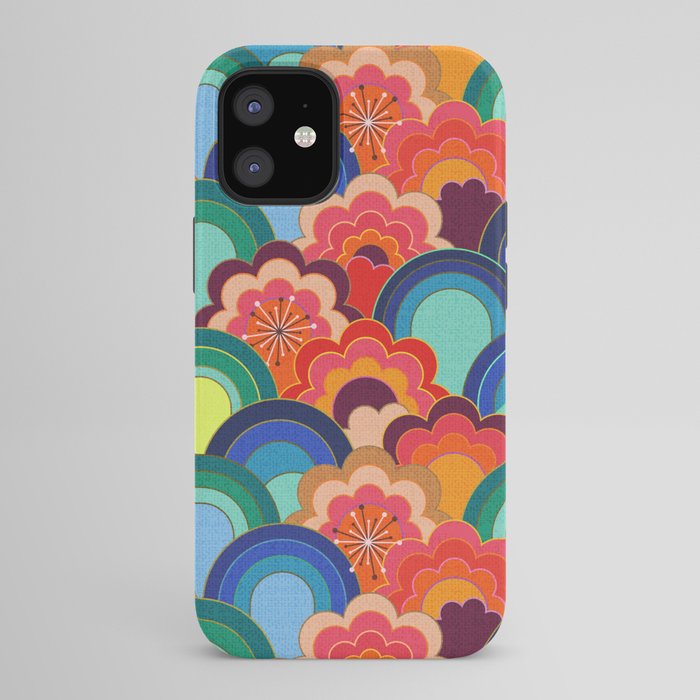 70s rainbow flowers sunset colors iPhone Case