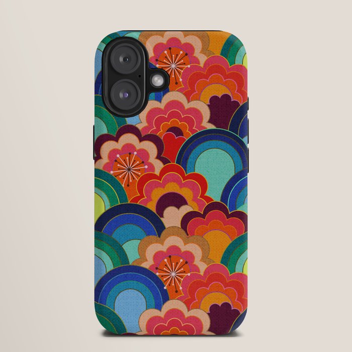 70s rainbow flowers sunset colors iPhone Case
