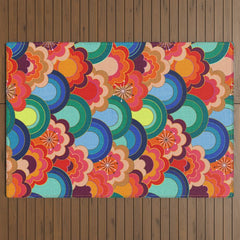 70s rainbow flowers sunset colors Outdoor Rug