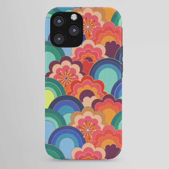 70s rainbow flowers sunset colors iPhone Case