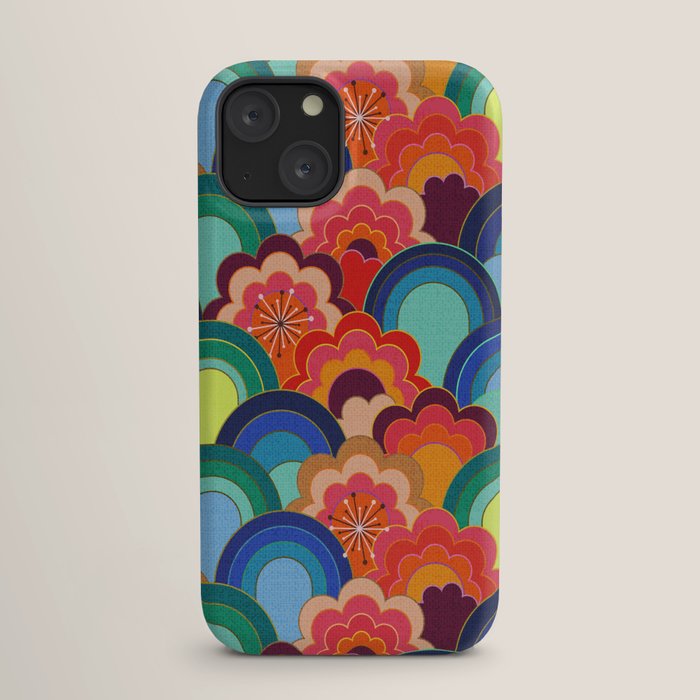 70s rainbow flowers sunset colors iPhone Case