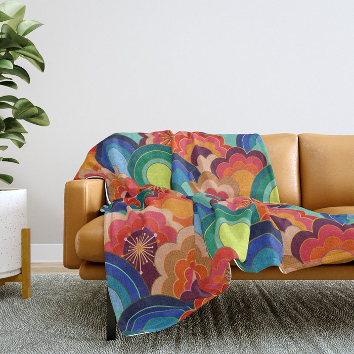 70s rainbow flowers sunset colors Throw Blanket