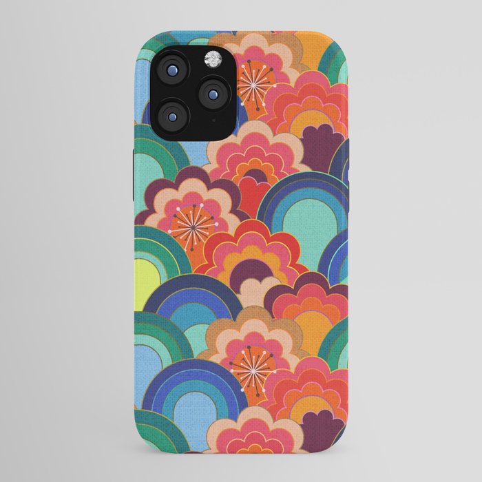 70s rainbow flowers sunset colors iPhone Case