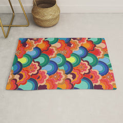 70s rainbow flowers sunset colors Rug