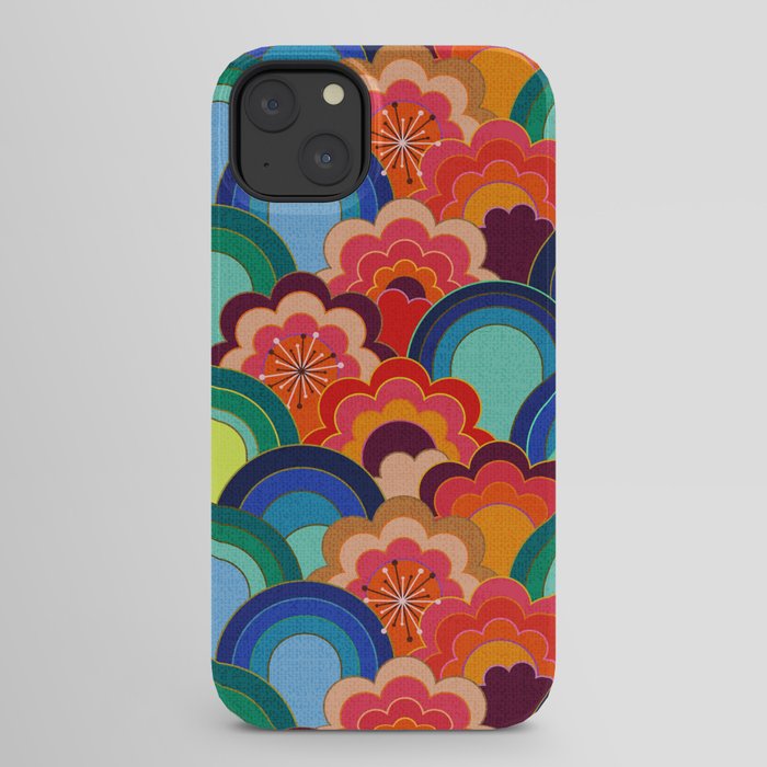 70s rainbow flowers sunset colors iPhone Case