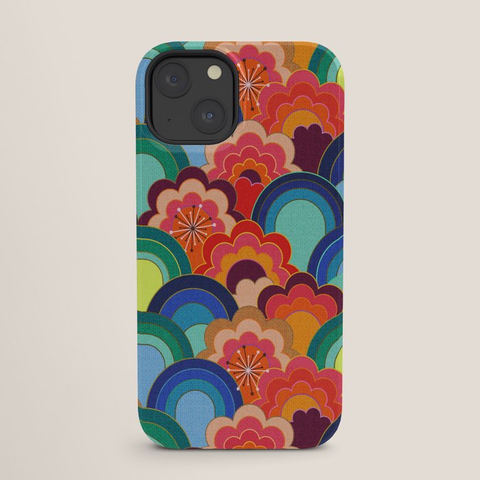 70s rainbow flowers sunset colors iPhone Case