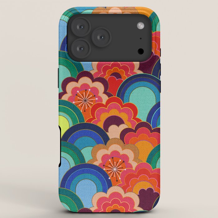70s rainbow flowers sunset colors iPhone Case