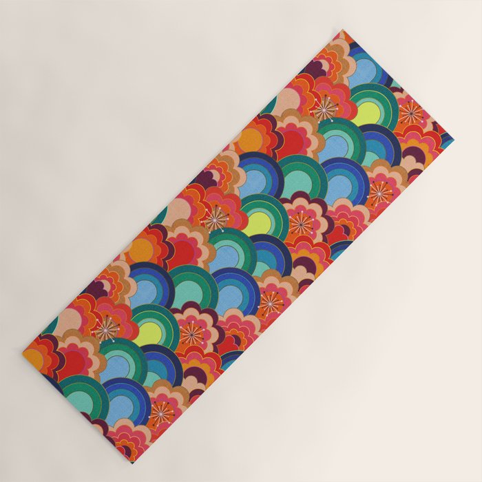 70s rainbow flowers sunset colors Yoga Mat