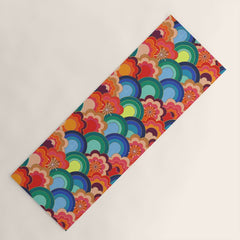 70s rainbow flowers sunset colors Yoga Mat