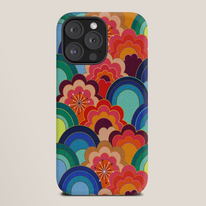 70s rainbow flowers sunset colors iPhone Case