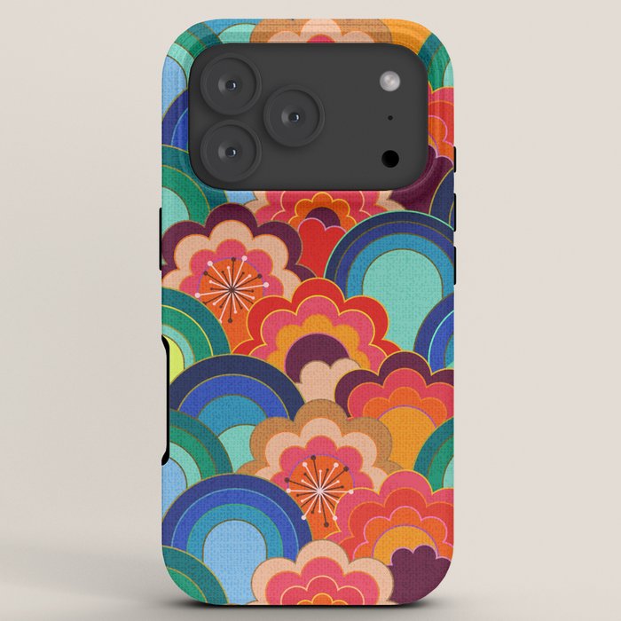 70s rainbow flowers sunset colors iPhone Case