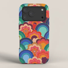 70s rainbow flowers sunset colors iPhone Case