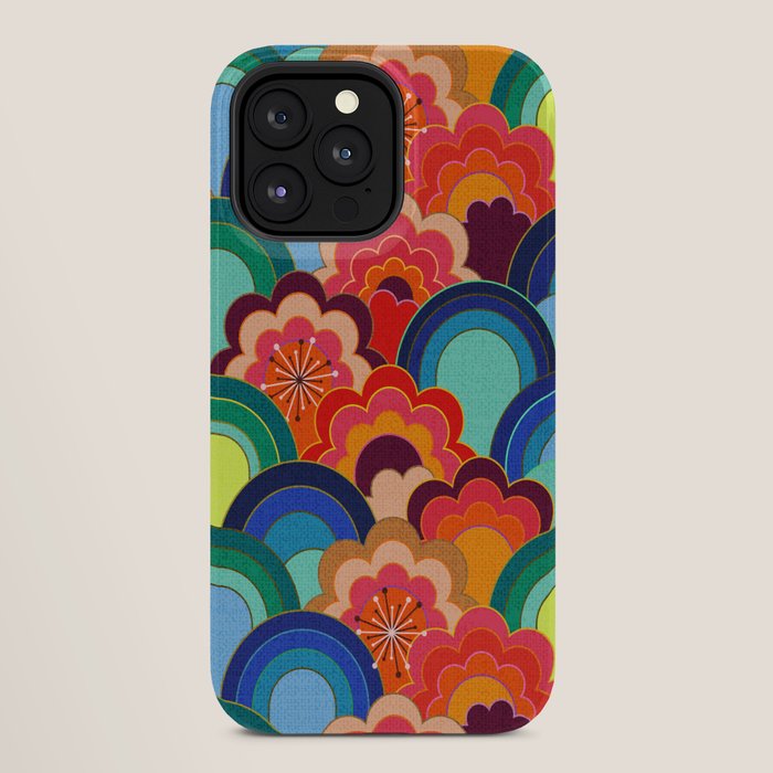 70s rainbow flowers sunset colors iPhone Case