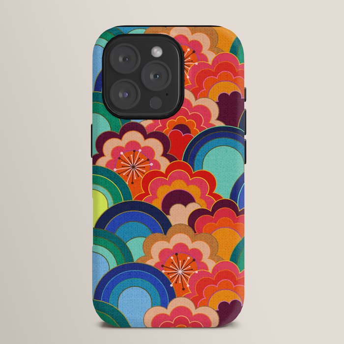 70s rainbow flowers sunset colors iPhone Case