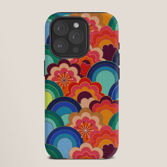 70s rainbow flowers sunset colors iPhone Case