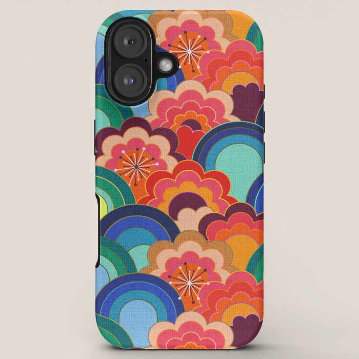 70s rainbow flowers sunset colors iPhone Case