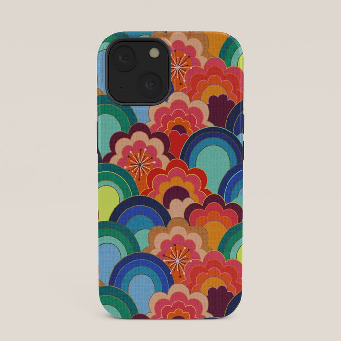 70s rainbow flowers sunset colors iPhone Case