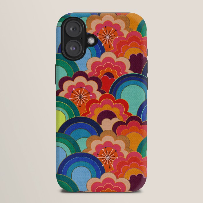 70s rainbow flowers sunset colors iPhone Case