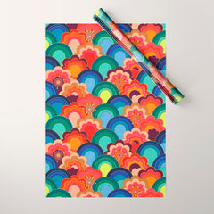 70s rainbow flowers sunset colors Wrapping Paper