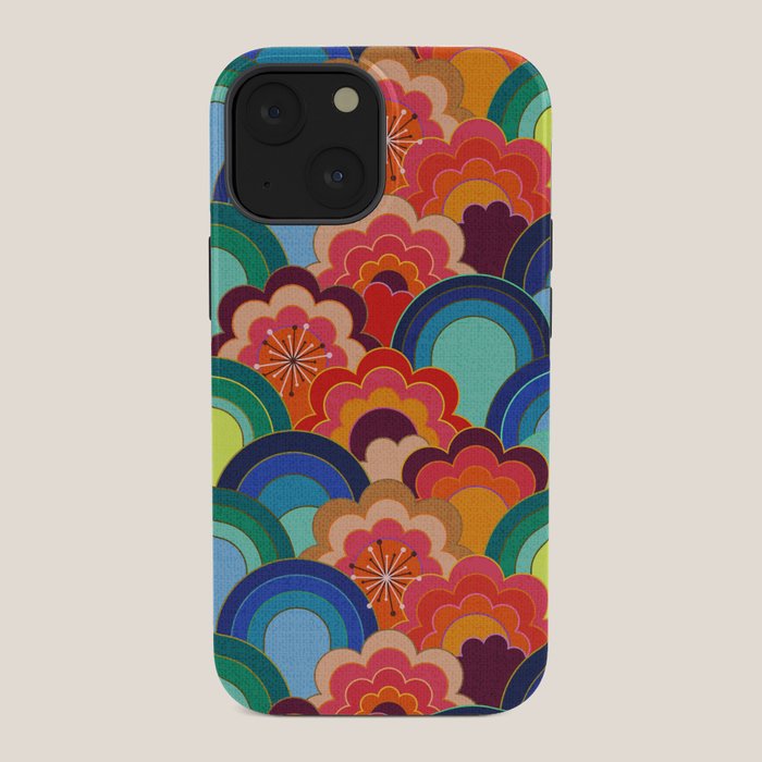 70s rainbow flowers sunset colors iPhone Case