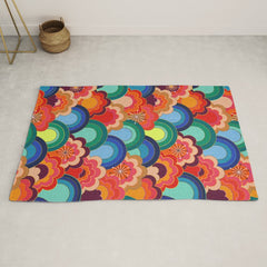 70s rainbow flowers sunset colors Rug