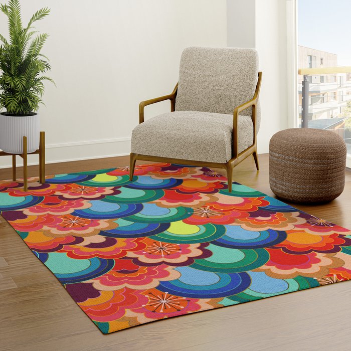 70s rainbow flowers sunset colors Rug
