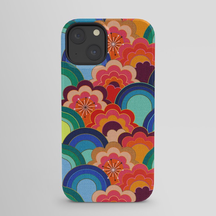 70s rainbow flowers sunset colors iPhone Case