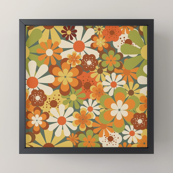 70's Retro Flowers Print Mini Art Print
