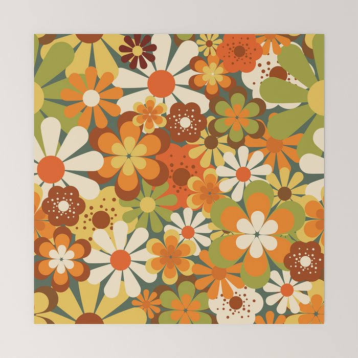 70's Retro Flowers Print Mini Art Print
